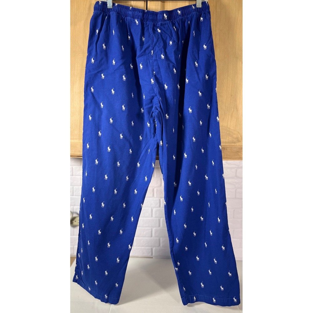 Polo Ralph Lauren Pajama Pants Women Large Blue Pony Print Cotton Lounge - Picture 3 of 7